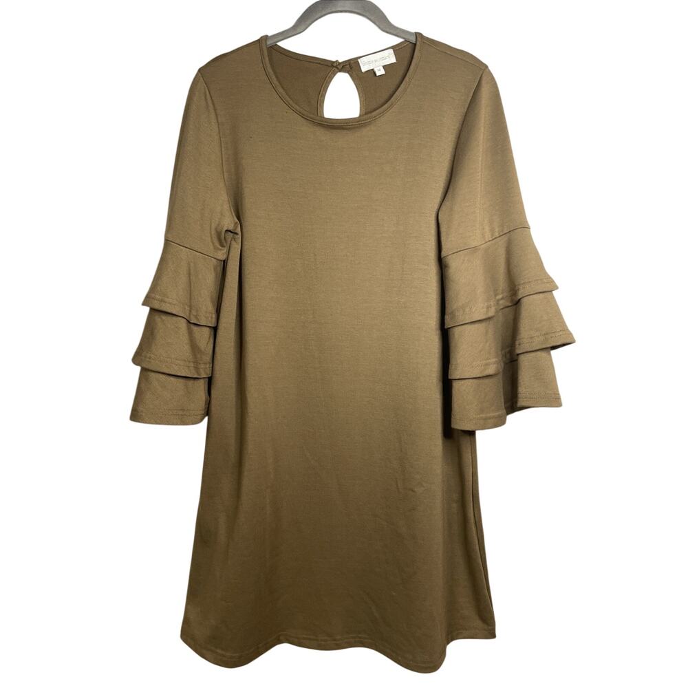 SIMPLY SOUTHERN Size Medium - Mocha Brown Mini Dress Ruffle Sleeve- Pullover